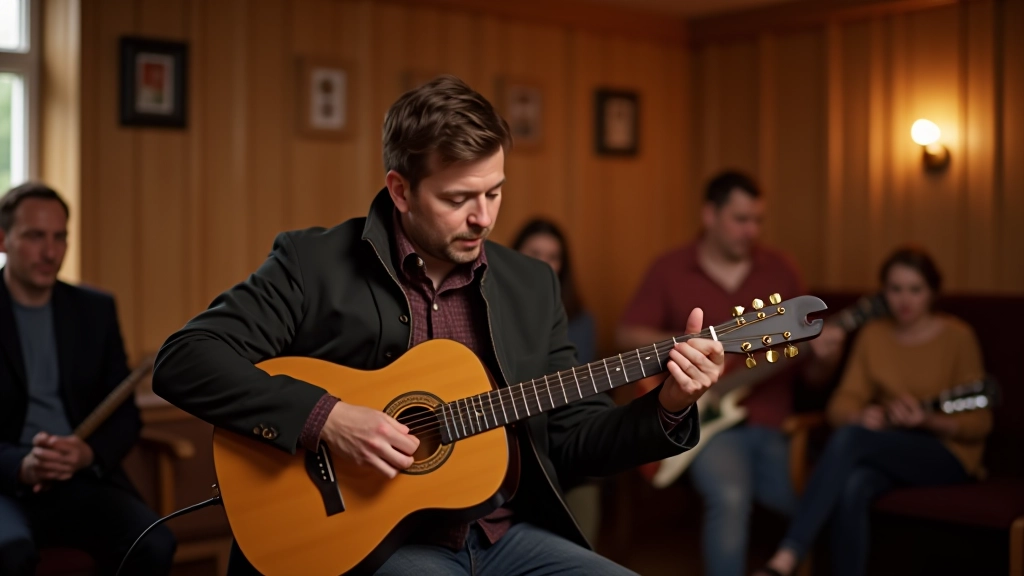 Acoustic guitarist at a folk music event