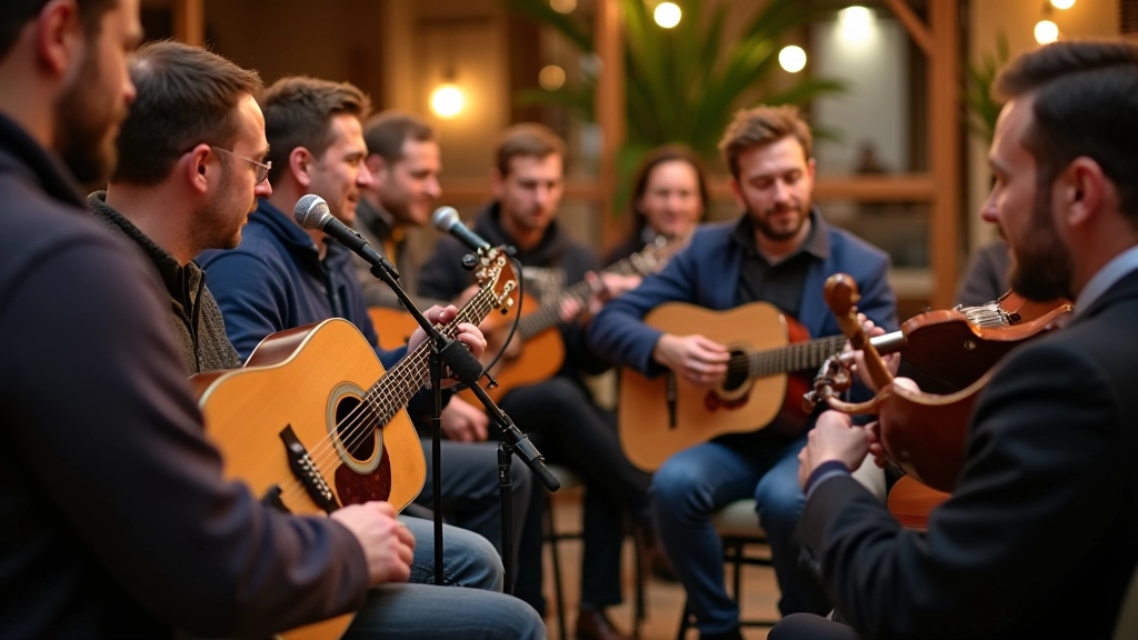 Folk music gathering with multiple musicians