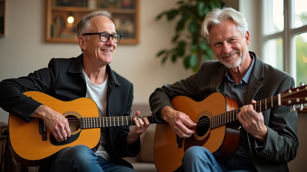 Musicians collaborating and writing music together with notebooks and instruments